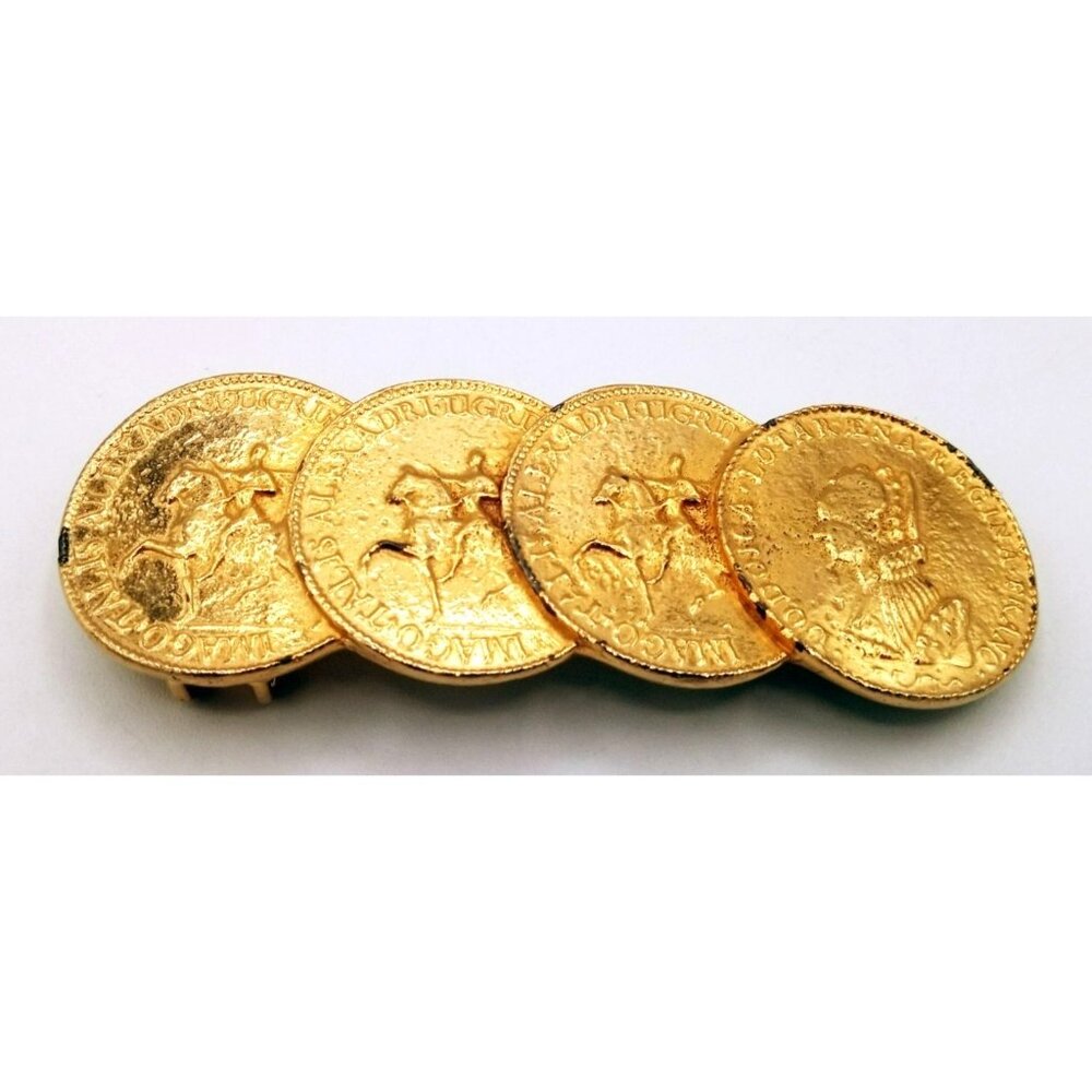 Gold Colored Coin Belt Clip 4 Inches Long Historical Design Collectible 1982 Uni